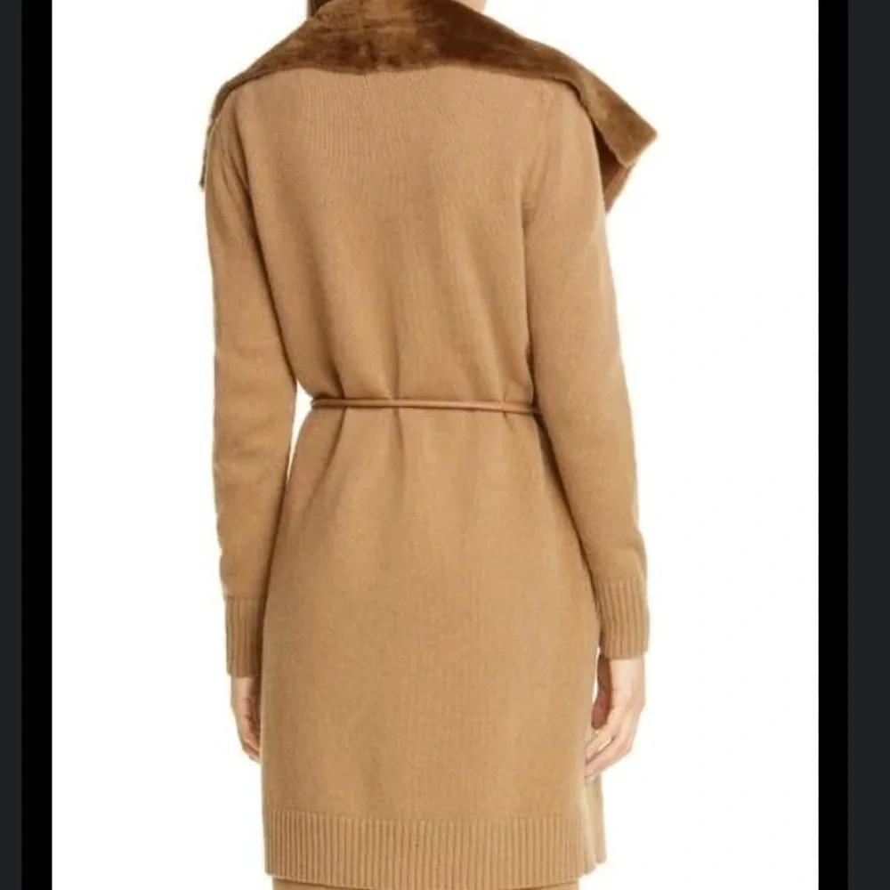 NEW Lafayette 148 NY Cammello Genuine Shearling Panel Wool and Cashmere Cardigan - Picture 5 of 13